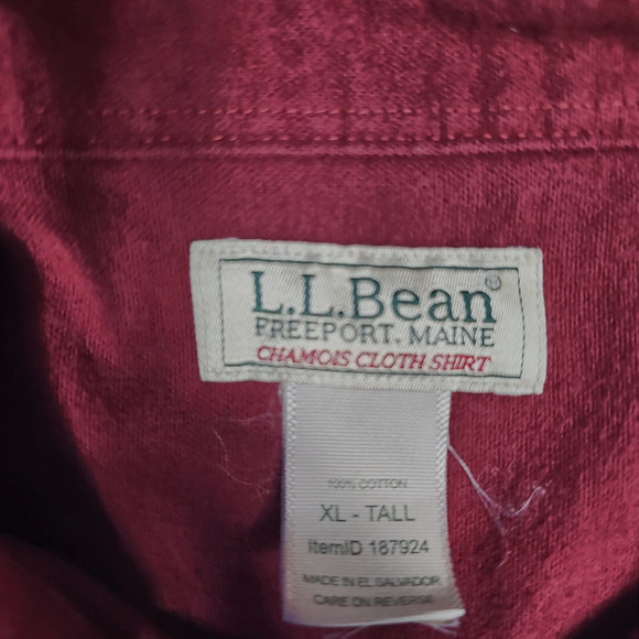 LL Bean Shirt Mens Large Tall XLT Burg Chamois Cloth Flannel Heavy Cotton 187924 - Picture 6 of 6